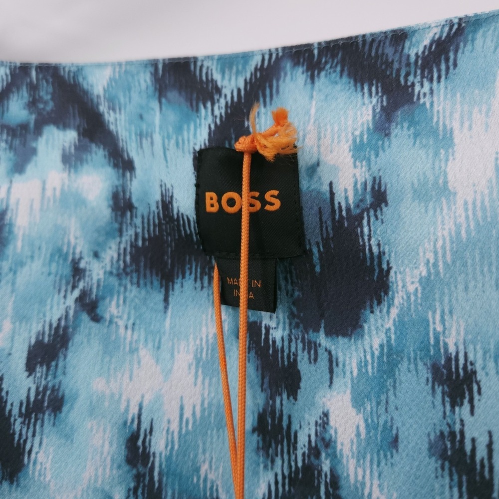Boss Orange Bivie Surplice Neck Printed Hammered Satin Blouse Top Blue Womens XS - Picture 6 of 10